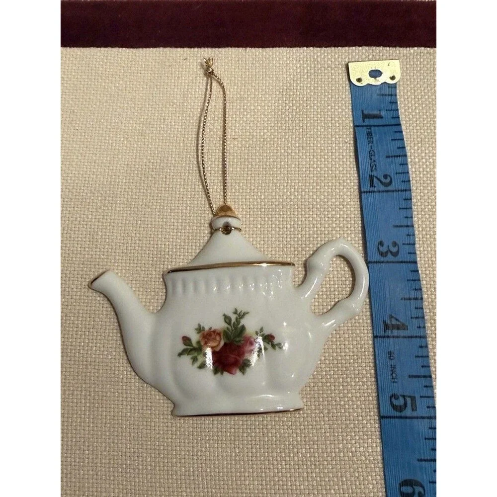 VTG Royal Albert Old Country Roses Teapot-shaped Christmas Ornament Bone China